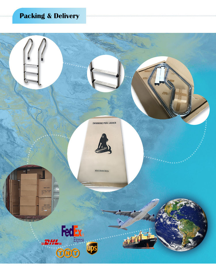 سلالم حمام السباحة الداخلي من الفولاذ المقاوم للصدأ مع حراس سلم حمام السباحة الداخلي من الفولاذ المقاوم للصدأ